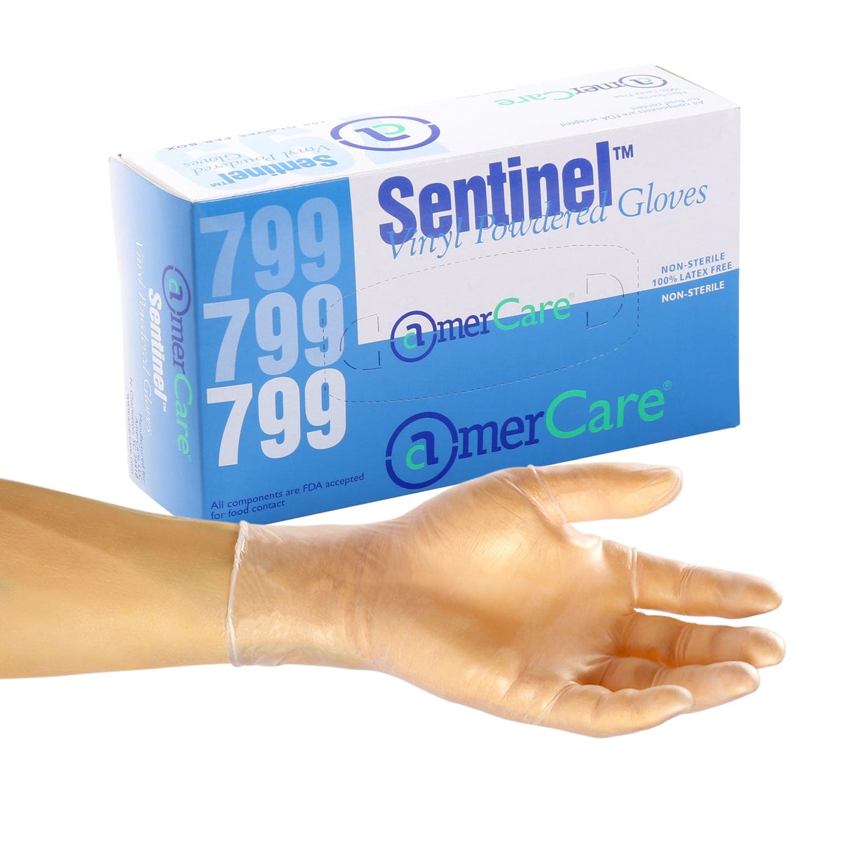 X- Large Sentinel Powdered Vinyl Gloves, Box of 100